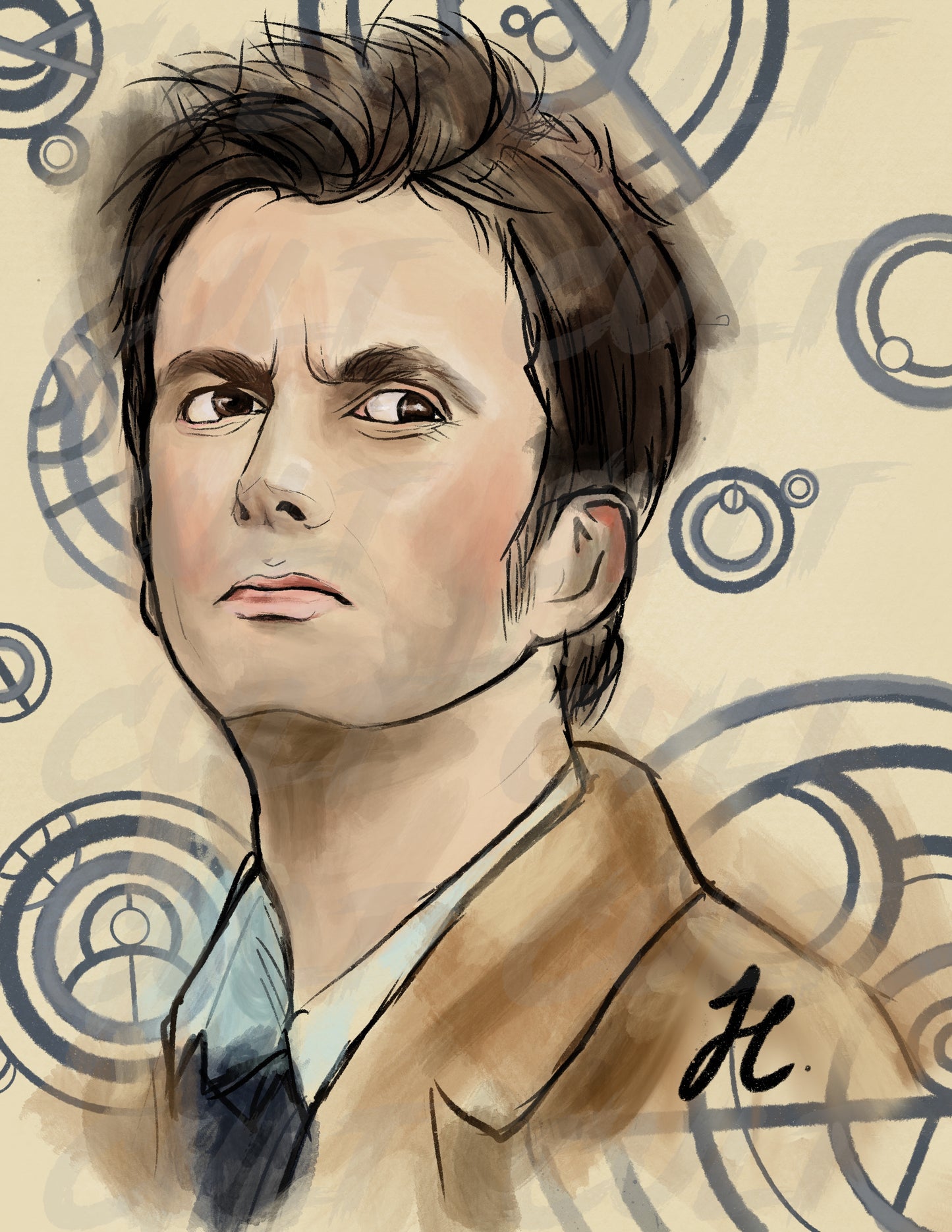 The 10th Doctor Gallifreyan Portrait Print (A4 + A3) | Doctor Who