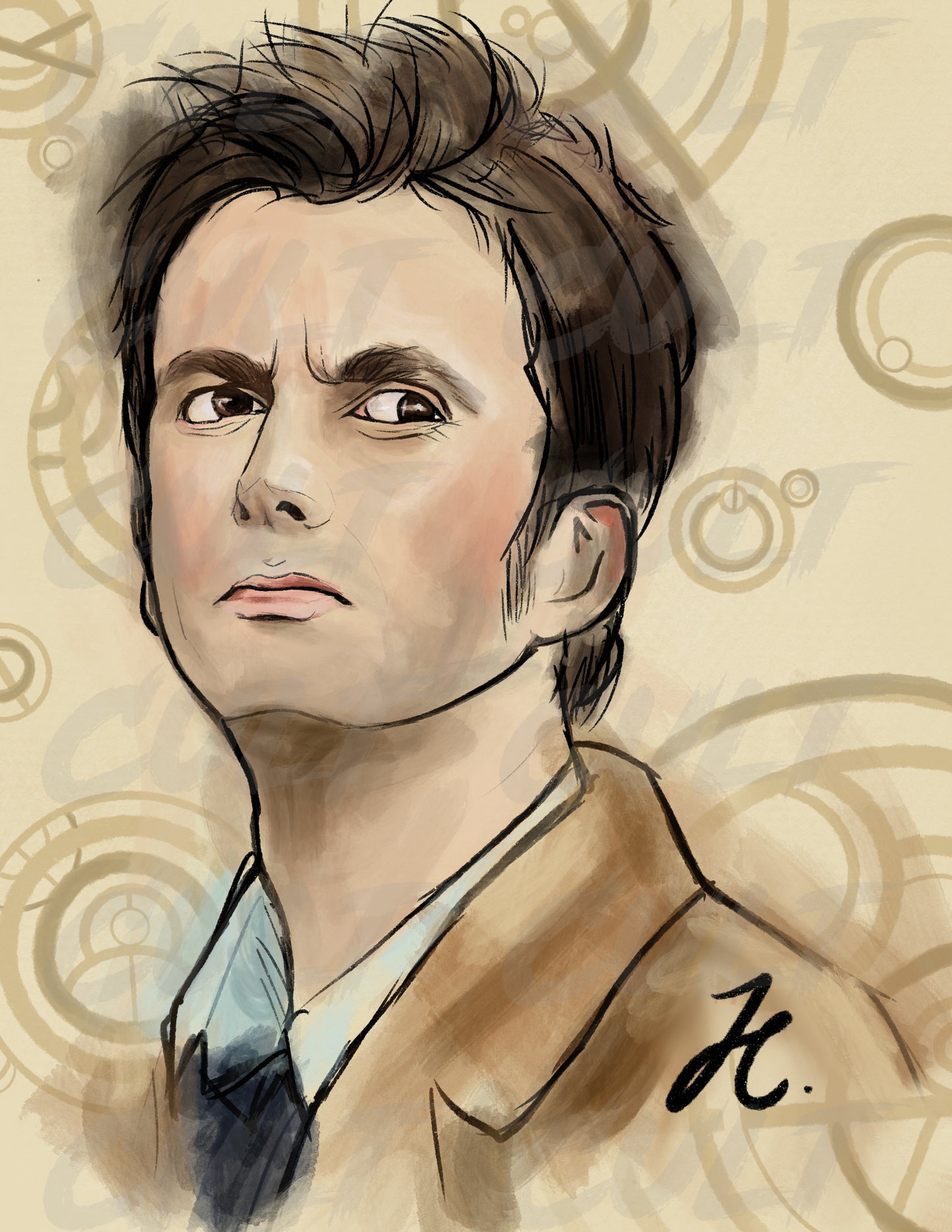 The 10th Doctor Gallifreyan Portrait Print (A4 + A3) | Doctor Who