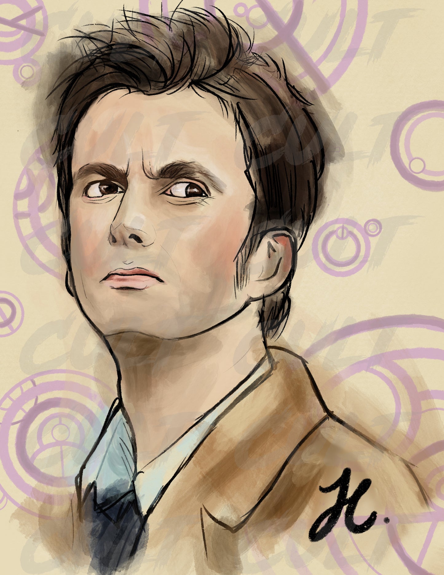 The 10th Doctor Gallifreyan Portrait Print (A4 + A3) | Doctor Who