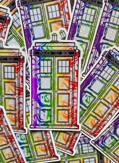 Rainbow TARDIS Sticker (Glitter) | Doctor Who