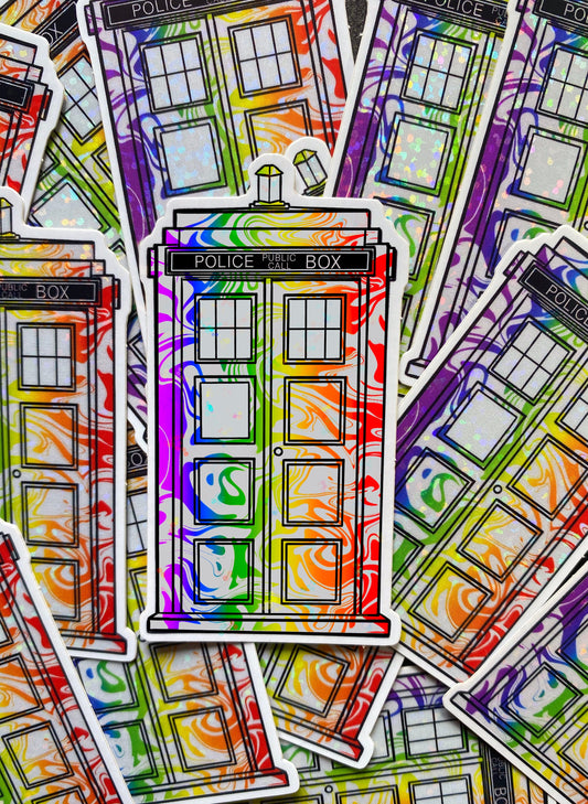 Rainbow TARDIS Sticker (Glitter) | Doctor Who