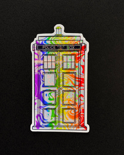 Rainbow TARDIS Sticker (Glitter) | Doctor Who